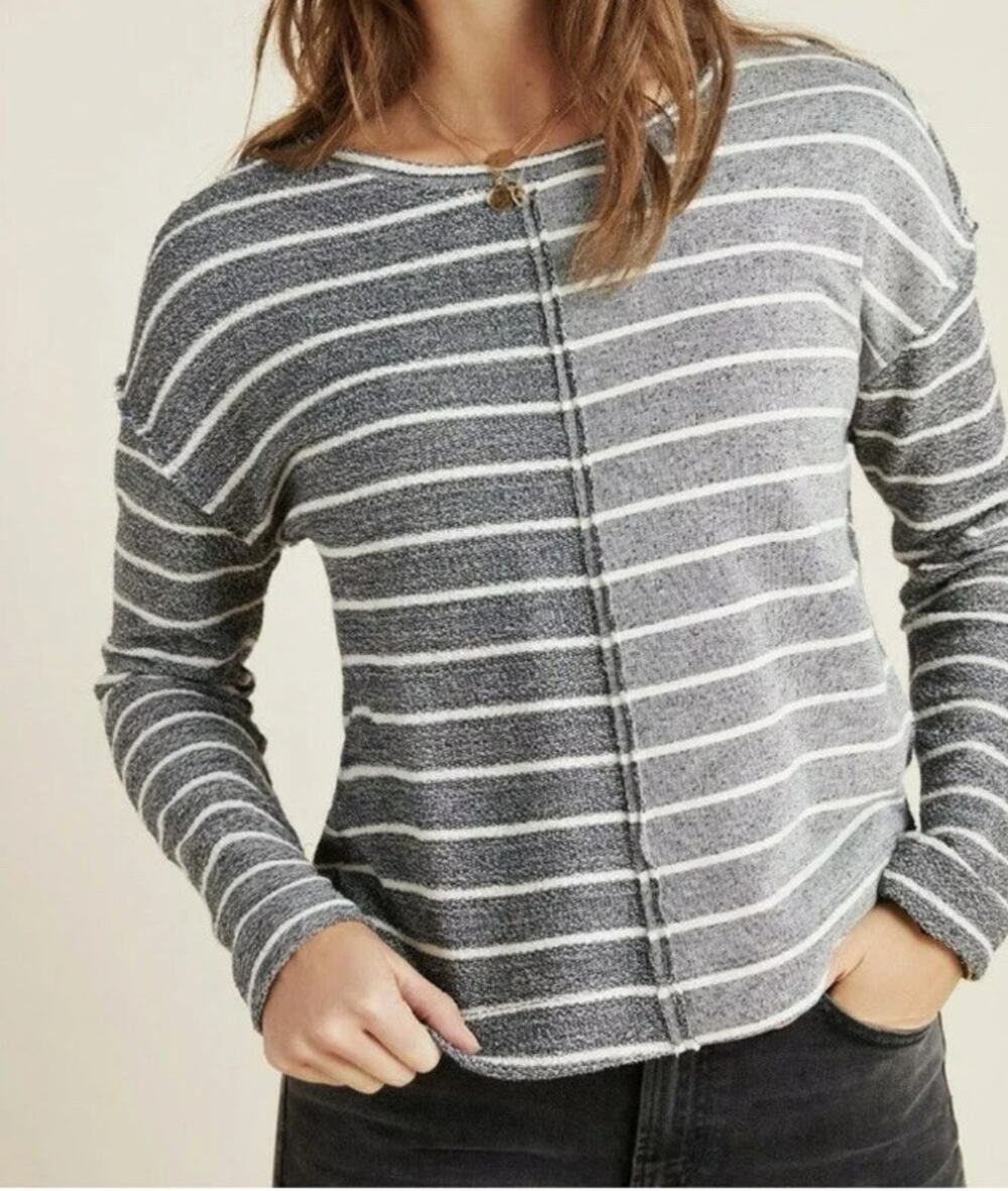 L Anthropologie Devin textured striped pullover sweatshirt long sleeve top